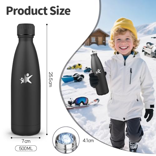 Trinkflasche Edelstahl, Trinkflasche Kinder, 500ML BPA-frei, Thermosflasche, Wasserflasche Doppelwandig, Trinkflaschen Kohlensäure Geeignet, Thermosflasche Sport für Fitness, Gym, Fahrrad 4