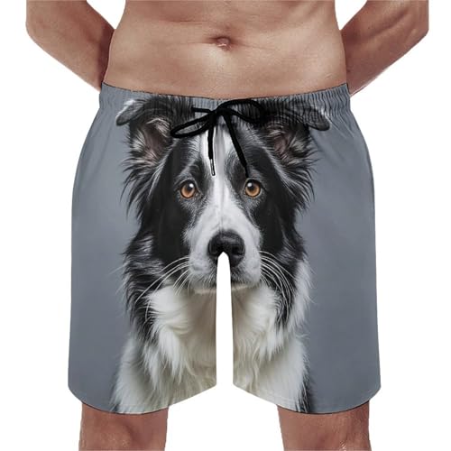 Men's Swim Trunks Border Collie Quick Dry Beach Shorts Mesh Lined Swimming Shorts with Pockets