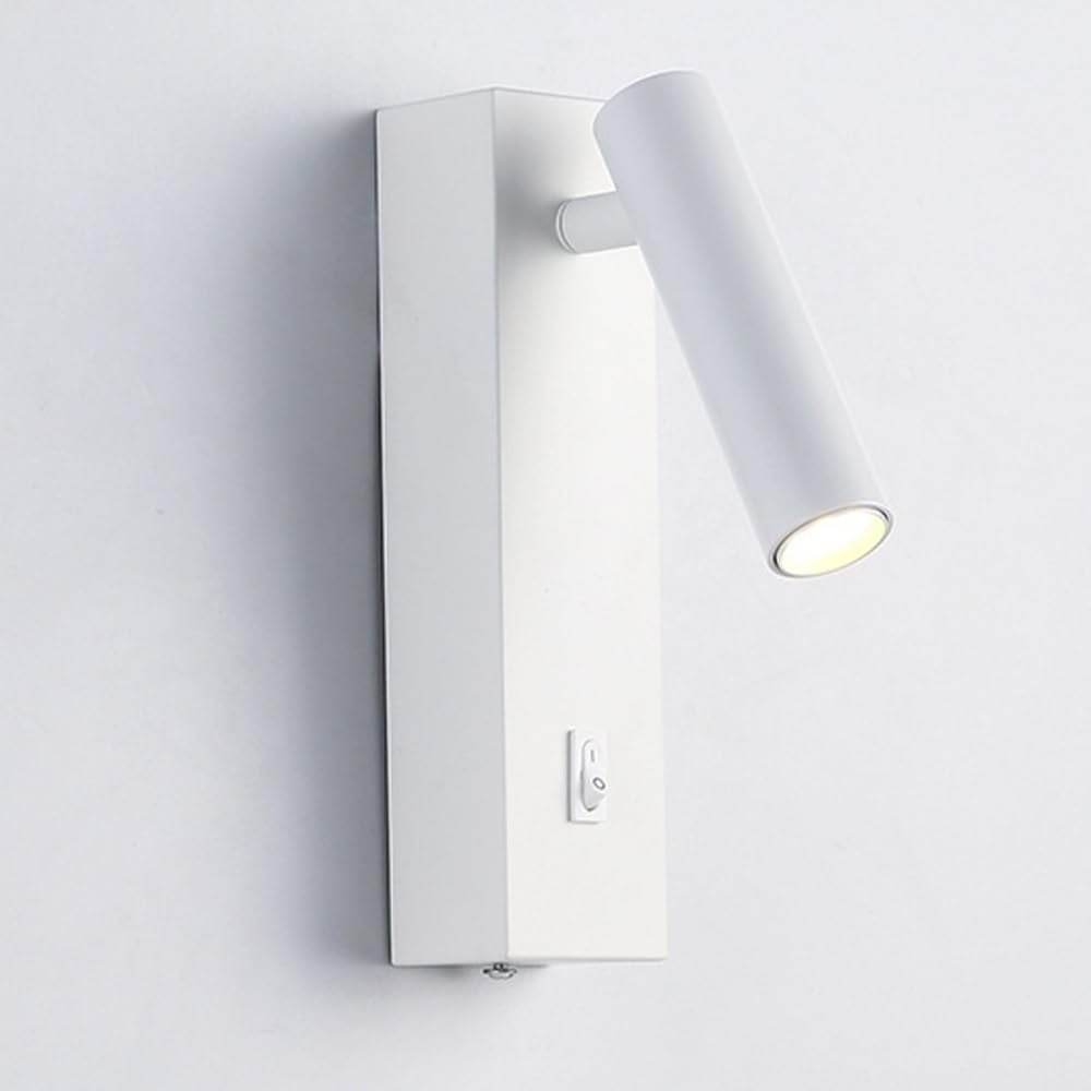 SXWNBIFH Angle Adjustable LED Wall Lamp, 3000K Warm White Bedroom Read Sconce Iron Pipe Wall Light with Button Switch, Hallway, Study Lighting, Hardwired Sconces Light(White)