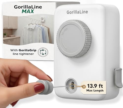 GorillaLine Max &ndash; Retractable Clothesline Indoor Outdoor, Non-Sagging Heavy Duty Clothes Drying...