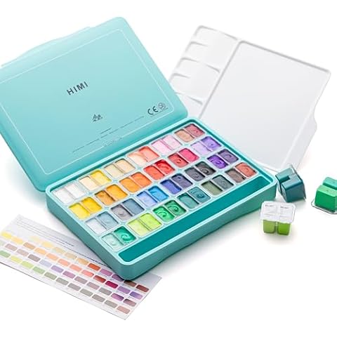 HIMI Twin Cup Jelly Gouache Paint Set, 48 Colors 12g, Jelly Cup Design, Non Toxic Paint for Canvas and Paper, Art Supplies for Professionals (Green Case) Cover