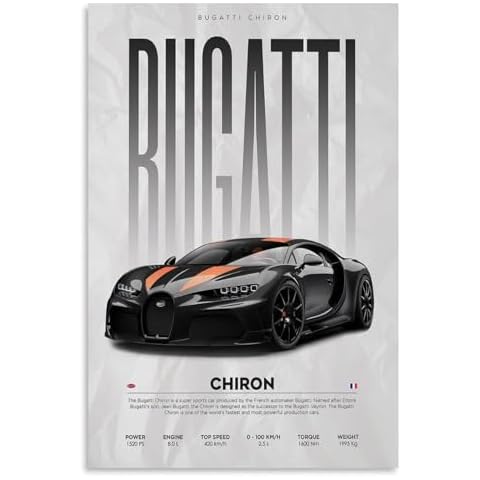 Bugatti Car Posters For Walls Super Car Poster Racing Car For Boy's Bedroom Morden Hyper Car Art Print Unframe-style 20x30inch(50x75cm) Cover
