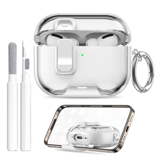 Image of for AirPods Pro 3 Case (2025) with Phone Stand & Cleaner Kit, Cute Soft Silicone Cover for AirPods Pro 3rd Genera case with Keychain for Women Men with Keychain for Airpod Pro case(2025)-White