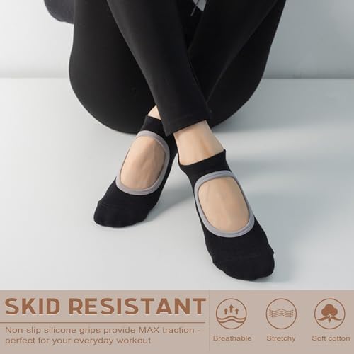 QFM Grip Pilates Socks for Women Non Slip Yoga Socks Open Top Athletic Socks for Barre Ballet Barefoot Workout Hospital2