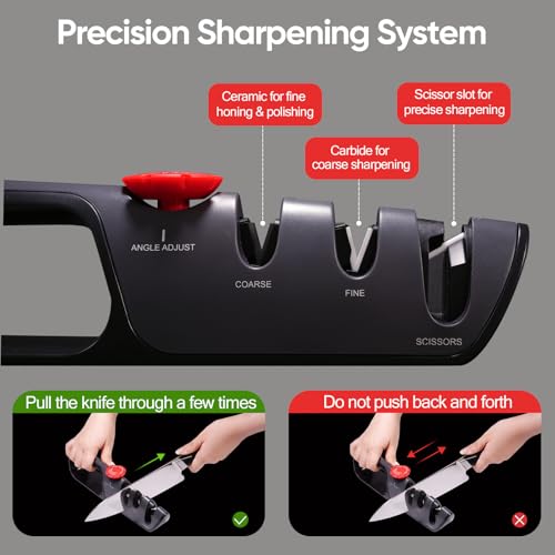 USELUCK Knife Sharpener, 6 Adjustable Sharpening Angles, Diamond-Coated Ceramic Stones for Kitchen, Professional & Pocket Knives - Coarse & Fine — view 4