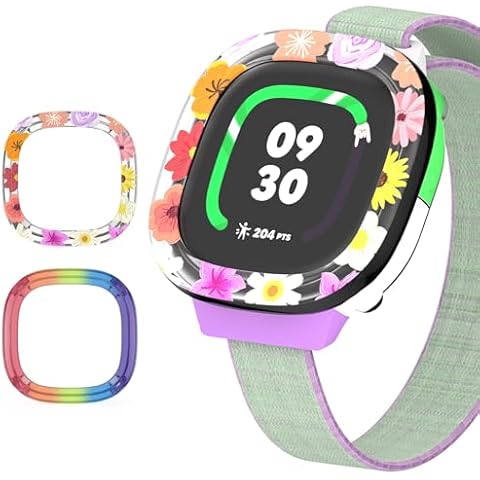 POZCIS 2 Pack Edge Protector Compatible with Fitbit Google Ace LTE Kids Smartwatch, Cute Cartoon Protective Case Cover Accessories for Fitbit Google Ace LTE Kids Smartwatch(Rainbow+Flower) Cover