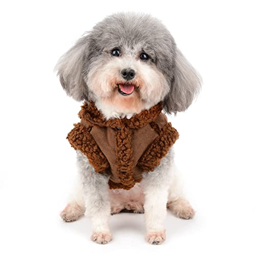 Zunea Hunde Wintermantel für Kleine Hunde Scheren Fleece Hundejacke Mantel Warme Welpen Bekleidung Weiches Haustierweste mit D-Ring Winddicht Kaltes Wetter Kleidung für Chihuahua Yorkie Braun L