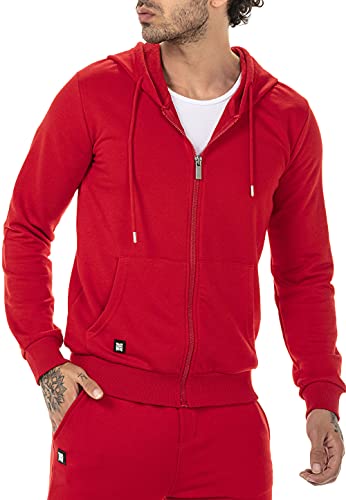 Pull à Capuche pour Homme Hoodie Veste de survêtement Fermeture éclair Premium Basic Rouge XXL - Image 4