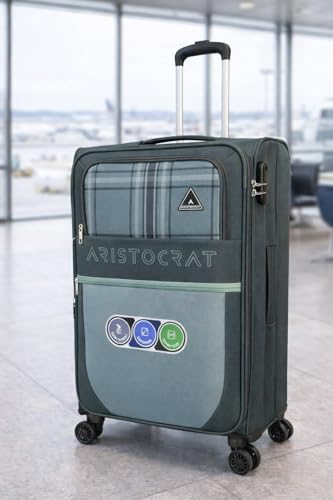Image of VIP Aristocrat Softsided Polyster 8 Wheels Spinner Luggage with Premium Fabric,Jumbo Sizw,Spacious Interior,Expander and 3 Years International Warranty (Dark GRREN, Check-in | 79 CM | Large)