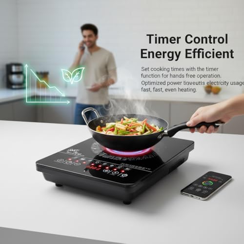 Image of Exxelo 10 Year Warranty 2000W Induction Cooktop with Touch Control, Digital Display, Preset Cooking Modes, Energy Efficient Electric Stove, Portable Induction Cooker for Home Kitchen Fast Heating