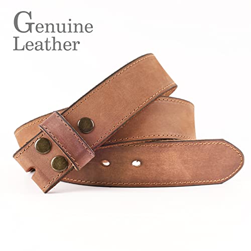 NPET Men's Full Grain Leather Belt Vintage Distressed Style with Snap-On Strap 1 1/2" Wide without Buckle