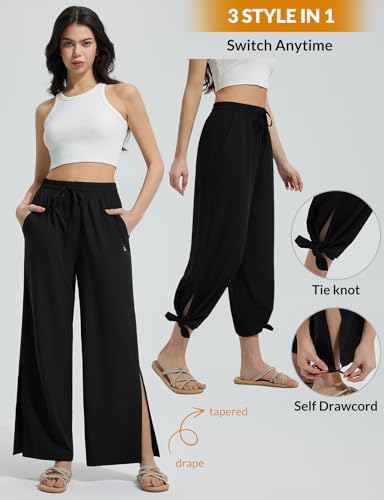 baleaf Women's Wide Leg Swim Pants UPF50+ Long Beach Pants High Waisted Lightweight Quick Dry Flowy Swim Capris with Pockets2