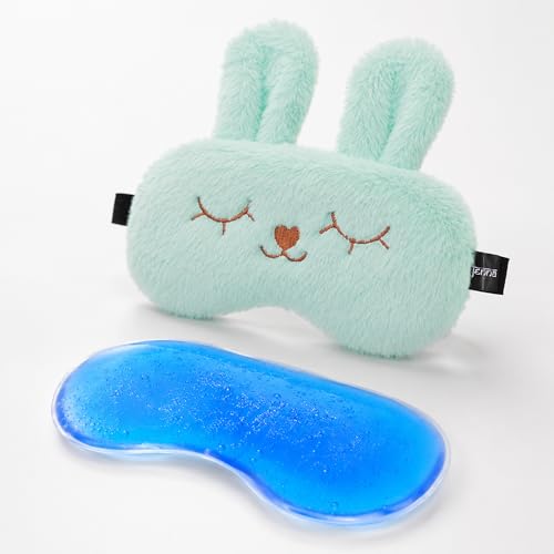Image of Jenna Sleeping Eye Mask for Sleeping for Women Sleep Mask Blind Fold Eye Cover for Sleep Soft Plush Frog Eye Mask for Kids and Adults Eyemask Lightweight & Durable (FurBunnyBlue-Gel)