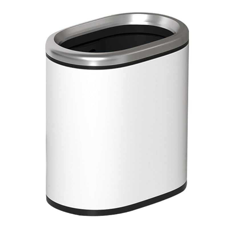 Image of 2.4 Gallon Small Kitchen Trash can, White and Silver Garbage Can, Open Top, Narrow Tiny Waste Basket, for Near Desk Bathroom Bedroom Office Hotel Home (White)