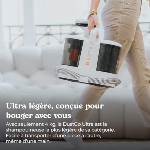 DUSTGO - Shampouineuse Canapé Tissu, Nettoyeur pour Tapis & Moquettes, Moteur 600W, Compact et Portable, Nettoyeur Voiture, Réservoir Amovible, Pour Meubles, Escaliers, Tissus d’Ameublement