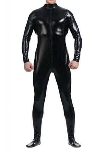 WOLF UNITARD Men's Shiny Metallic Unitard Bodysuits XX-Large Black
