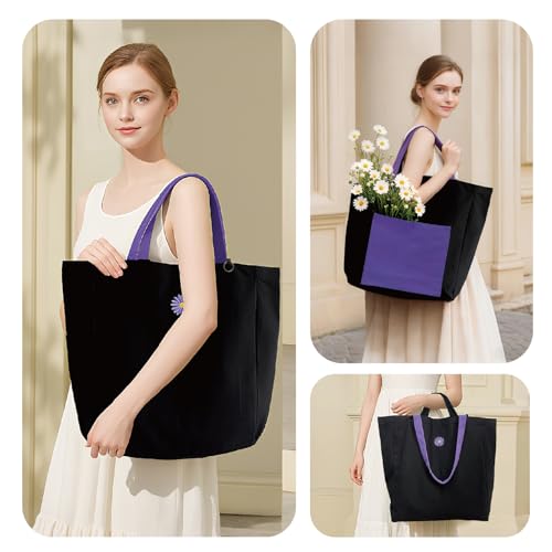 Large XXXL Heavy Duty Canvas Tote Bag 27L for Women, Stylish Work Tote Bags with Multi Pockets Organized Large Capacity Tote for Work Women Tote Bag for Shopping and Travel Reusable Shopping Bags ﻿ - Image 7