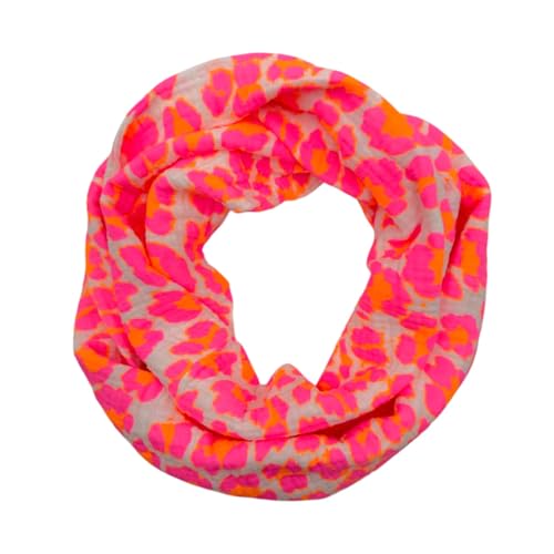 Damen Musselin Loop Schal Leo Print Frühling Herbst Made in Italy (Neon Pink)