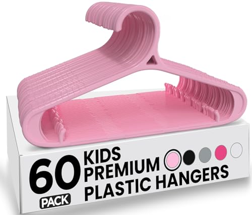 Image of Utopia Home Kids Hangers 60 Pack - 11 Inch Plastic Baby Hangers for Closet - Childrens Hanger for Clothes & Infant Hanger for Closet - Non-Slip Shoulder Grooves, Strap Hooks & Pants Bar (Baby Pink)