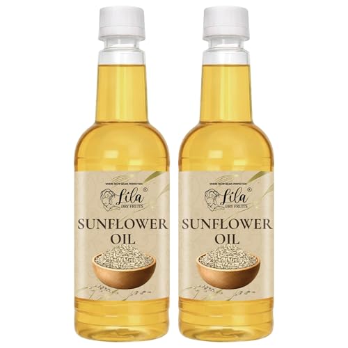 Image of LILA DRY FRUITS Sunflower Oil for Cooking 1.5 L (750 ML x 2) | Pure & Unrefined Cold Pressed Surajmukhi ka Tel | Hexane Free, Kolhu /Chekku, Refined Edible Oil for Frying, Daily Use Kitchen Oil Chemical Free