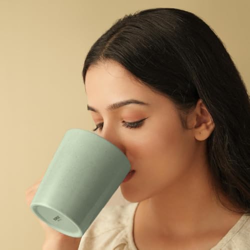 Image of Borosil Porcelia 370 ml x 2pc Haven Sage Tea /Coffee Mug Set | Porcelian Everyday Use Cups | Elegent Embossed Designs | Microwave & Dishwasher Safe Crockery for Gifting & Dining