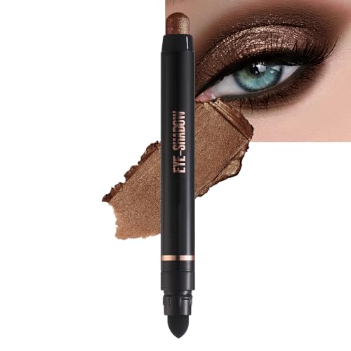 Image of Metallic Dark Bronze Eye Shadow Stick with Blending Sponge - Double End Cream Eye Colour Stick - Long Wearing Waterproof Formula for Party Makeup, Dramatic Smoky and Glam Looks