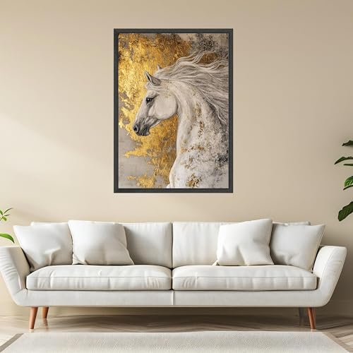 Tableau abstrait cheval blanc à feuille d'or pour salon 40x60cm - 3