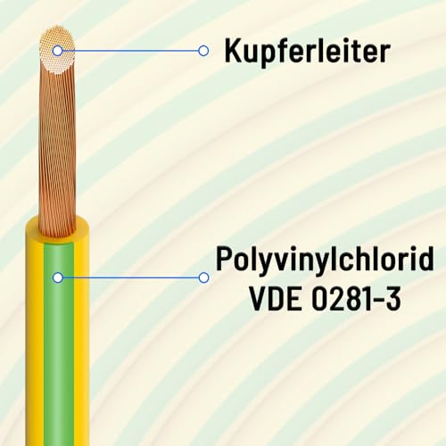 hb-digital 15m Erdungskabel 10mm² H07V-K – flexible Kupfer Litze Einzelader PV Erdungsleitung für Solar Photovoltaik Energie Elektro feindrahtige Aderleitung 1x10mm² PVC - Grün-Gelbe