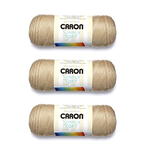 Image of Caron Simply Soft Yarn for Crocheting & Knitting, Bone, 3-Pack | #4 Worsted Medium, Soft 100% Acrylic Yarn for Crochet, Knitting, Blankets and Crafts, 315 Yards, 170.1g /6oz per skein