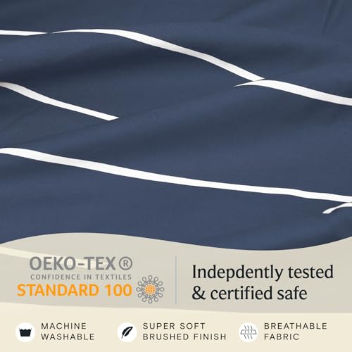 Image of LuxClub 4 PC Cal King Size Sheet Set, Breathable Luxury Bed Sheets, Deep Pockets 18 inch Wrinkle Free Cooling Machine Washable Hotel Bedding (Striped Navy)