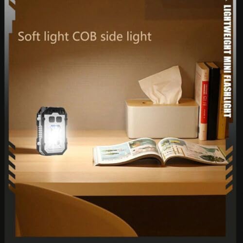 Image of Mini EDC Flashlight 1000 Lumens - Rechargeable Keychain Light with COB LED, USB, Magnetic Base, and Spinner - Small, Powerful Torch for Camping and Pocket Use