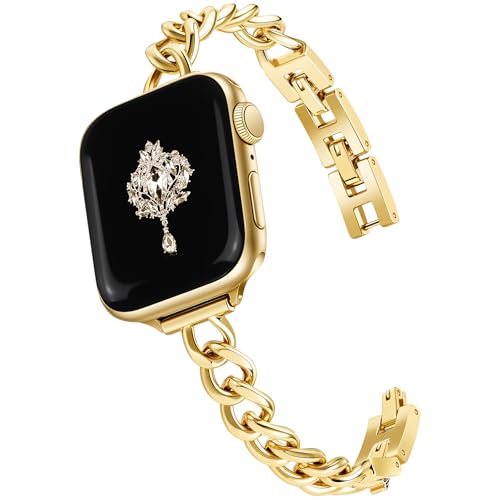 Newlibery Slim Gold Band for Women Feminine Elegant Compatible with Apple Watch 38mm 40mm 41mm 42mm...