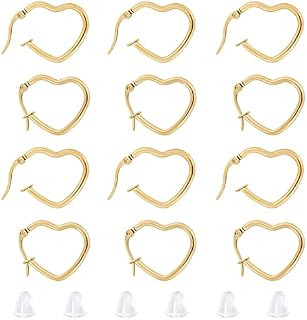 UNICRAFTALE about 30pcs 23x19mm Heart Hoop Earrings Stainless Steel Ear Wires Components with Ear Nuts Hypoallergenic Golden Earring Findings for Women Earrings Jewellery Making
