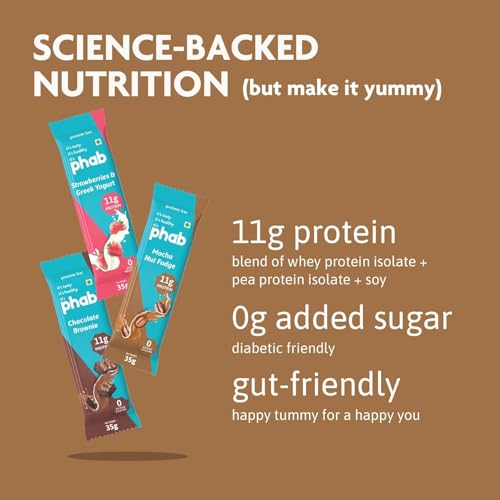 Image of Phab Assorted Protein Bars (Chocolate, Mocha, Strawberry) 11g Protein, No Added Sugar | High Fibre, Trans Fat-Free & No Preservatives |Healthy & Tasty | GMO Free (Pack of 12 x 35g)