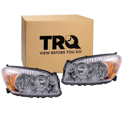 Image of TRQ 2 Piece Headlight Assembly Set Driver & Passenger Side Compatible with 2006-2008 Toyota RAV4 Without Sports Package TO2518106 TO2519106