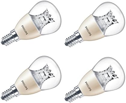 Philips LED Warm Glow E14 Small Edison Screw Dimmable Mini Globe Light Bulb, Clear, 6 W (40 W) - Pack of 4
