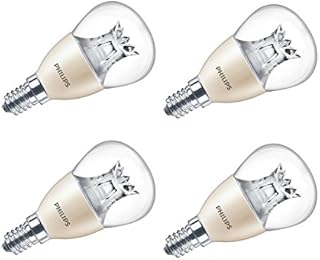 Philips LED Warm Glow E14 Small Edison Screw Dimmable Mini Globe Light Bulb, Clear, 6 W (40 W) - Pack of 4