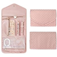 Faltbare Reise Schmuck Organizer,Leder Schmuckaufbewahrung Schmuckrollen Tragbare,Aufbewahrungstasche für Schmuck, Schmuckrolle Organizer Tasche für Ohrringe Halsketten Ringe Armbänder Uhren (Rosa)
