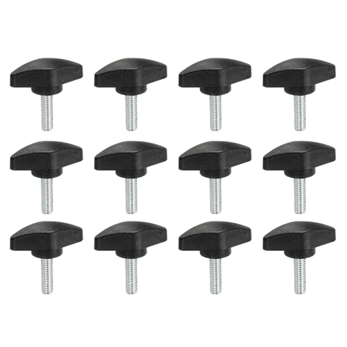 PATIKIL M6 x 20mm Tee Thumb Screws, 12 Pcs 35mm Width Carbon Steel Tee Wing Knobs Screws Clamping t Head Handles Thumbscrew Bolt Screw Kit for Replace Hand Tightening Knob Supply, Black