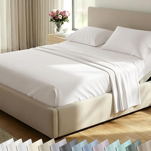 Image of California Design Den Split King Sheet Set - 100% Cotton, Luxuriously Soft 600 Thread Count Sateen, King Size Sheets for Adjustable Bed - True Ivory