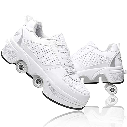 LDRFSE Zapatillas con Ruedas - Deformación 4 Rueda Patines En Paralelo Zapatos Multiusos 2 En 1 Skate Ligeros Calzado para Niñas Y Niños para Niños Adolescentes Y Adultos Cover