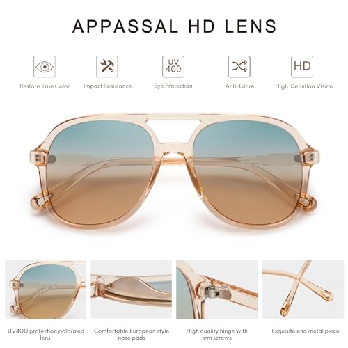 Retro Polarized Aviator Sunglasses Womens Men Vintage Double Bridge Square Sun Glasses AP3606