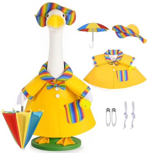 Yellow Raincoat Outfit for 23" Porch Goose with Rainbow Hat & Umbrella