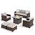 MIXPATIO Patio Furniture Set, 6 Pcs Wicker Outdoor Conversation Set, 2 x Single Chairs, 1 x 3 Seater Sofa and 2 x Ottoman with 4" Thick Cushion and 32" Firepit Table, Beige