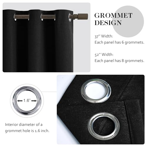 132 Inch Curtains 100% Blackout Extra Long Linen Look 11ft Length Drapes, Thermal Insulated Living Room High Ceiling Tall Cutains 2 Story Grommet Window Curtains, Black, W52 x L132, 2 Panels by LCOOMZEN - Image 5