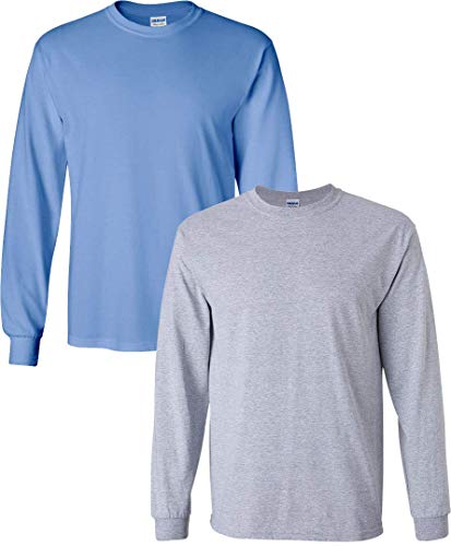 Gildan Ultra Cotton Long Sleeve T-Shirt, Style G2400, Valued 2-Pack MED/Carolina+Sportgrey