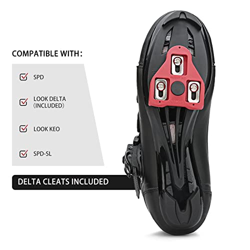 Womens Cycling Shoes Compatible with Peloton Bike Clip in Ladies Indoor Cycling Road Bike Riding Biking Shoes, Pre-Installed Delta Cleats Size 9 Black Pink