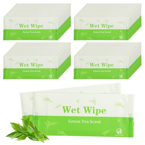 Hipruict Toallitas de mano, tamaño de viaje, 100 servilletas envueltas individualmente para bodas, barbacoas, restaurantes, aroma a té verde