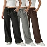 Common Stitch 3 Pack Wide Leg Fleece Lounge Sweatpants for Women — Deep Pockets, Relaxed Fit, Elastic Drawstring Waist