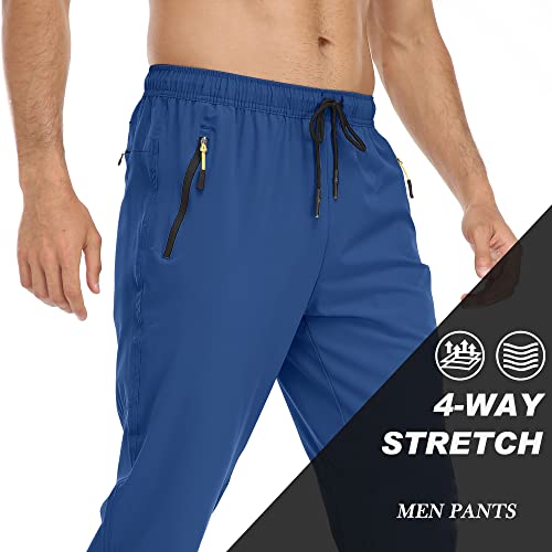 Rapoo Men's Workout Athletic Pants Elastic Waist Jogging Running Pants for Men with Zipper Pockets 05 Blue L
